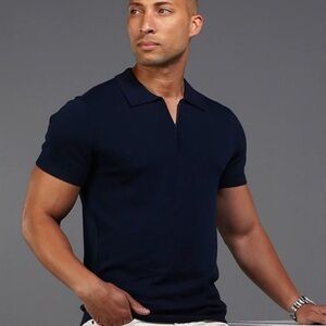 NEW Collars & Co Navy Blue Venetian Merino Zip Polo in Size Small